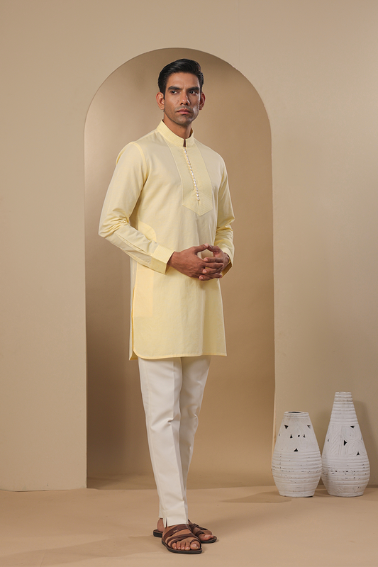 Yellow Multibutton Front Open Kurta