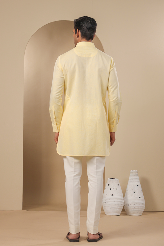 Yellow Multibutton Front Open Kurta