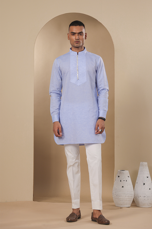 Blue Multibutton Front Open Kurta