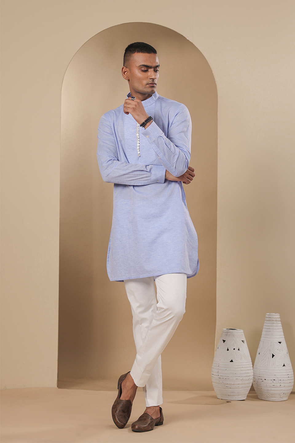 Blue Multibutton Front Open Kurta