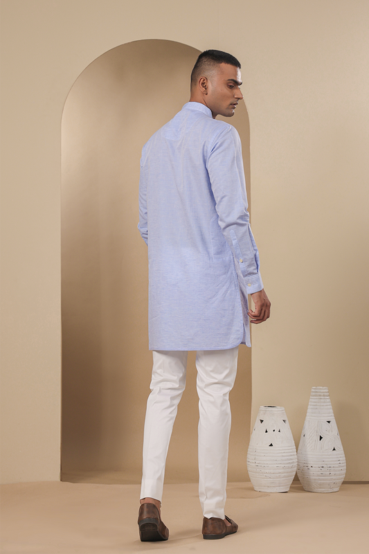 Blue Multibutton Front Open Kurta
