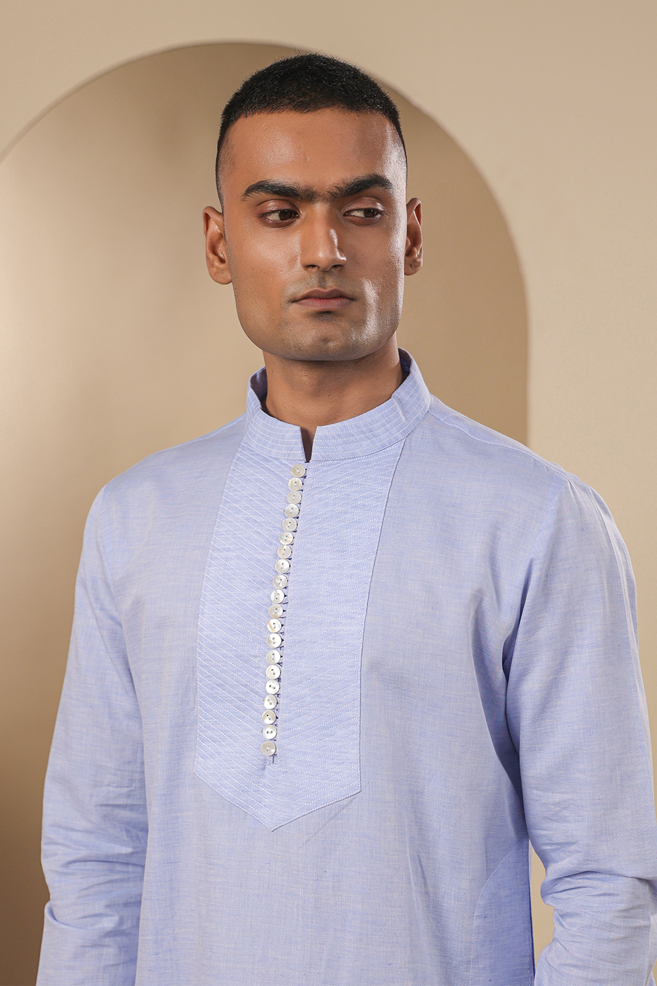 Blue Multibutton Front Open Kurta