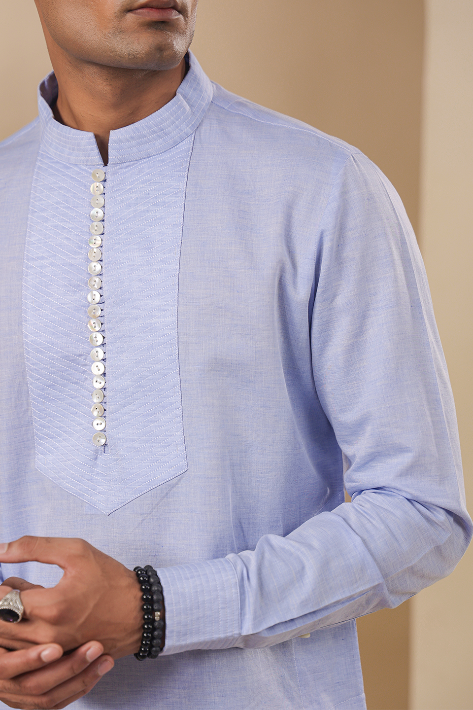 Blue Multibutton Front Open Kurta