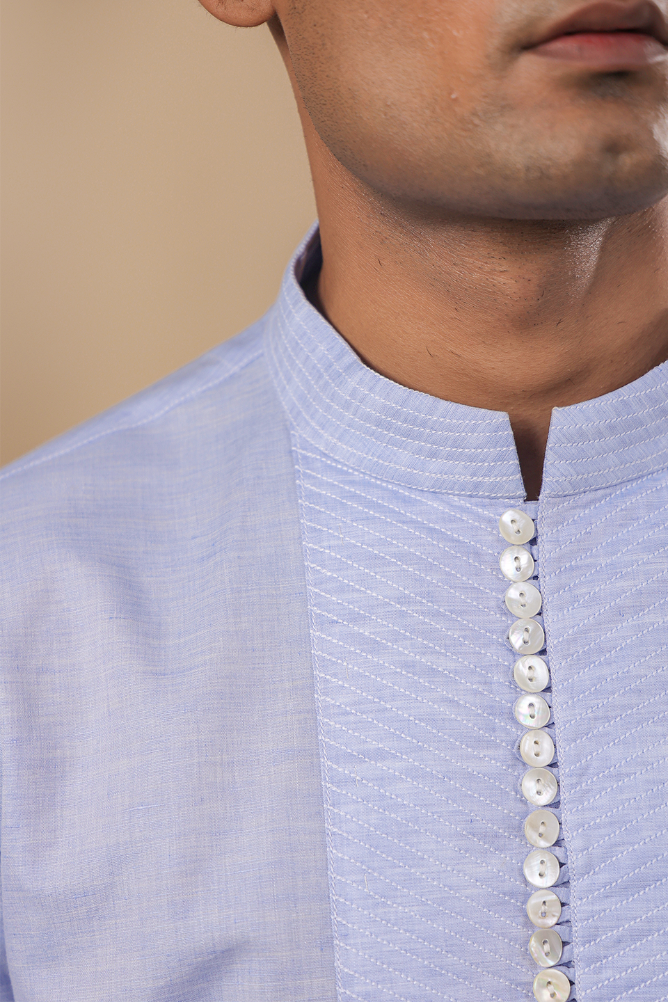 Blue Multibutton Front Open Kurta