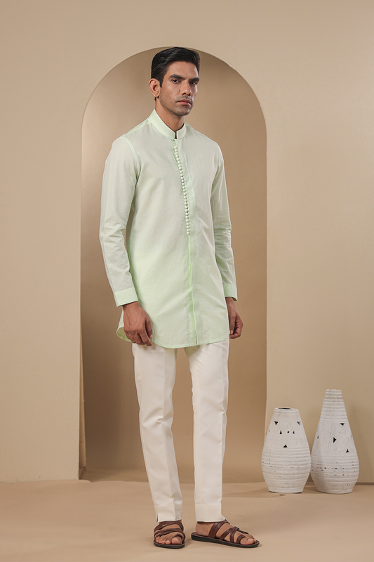 Light Green Multibutton Front Open Kurta