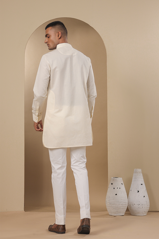 Cream Multibutton Front Open Kurta