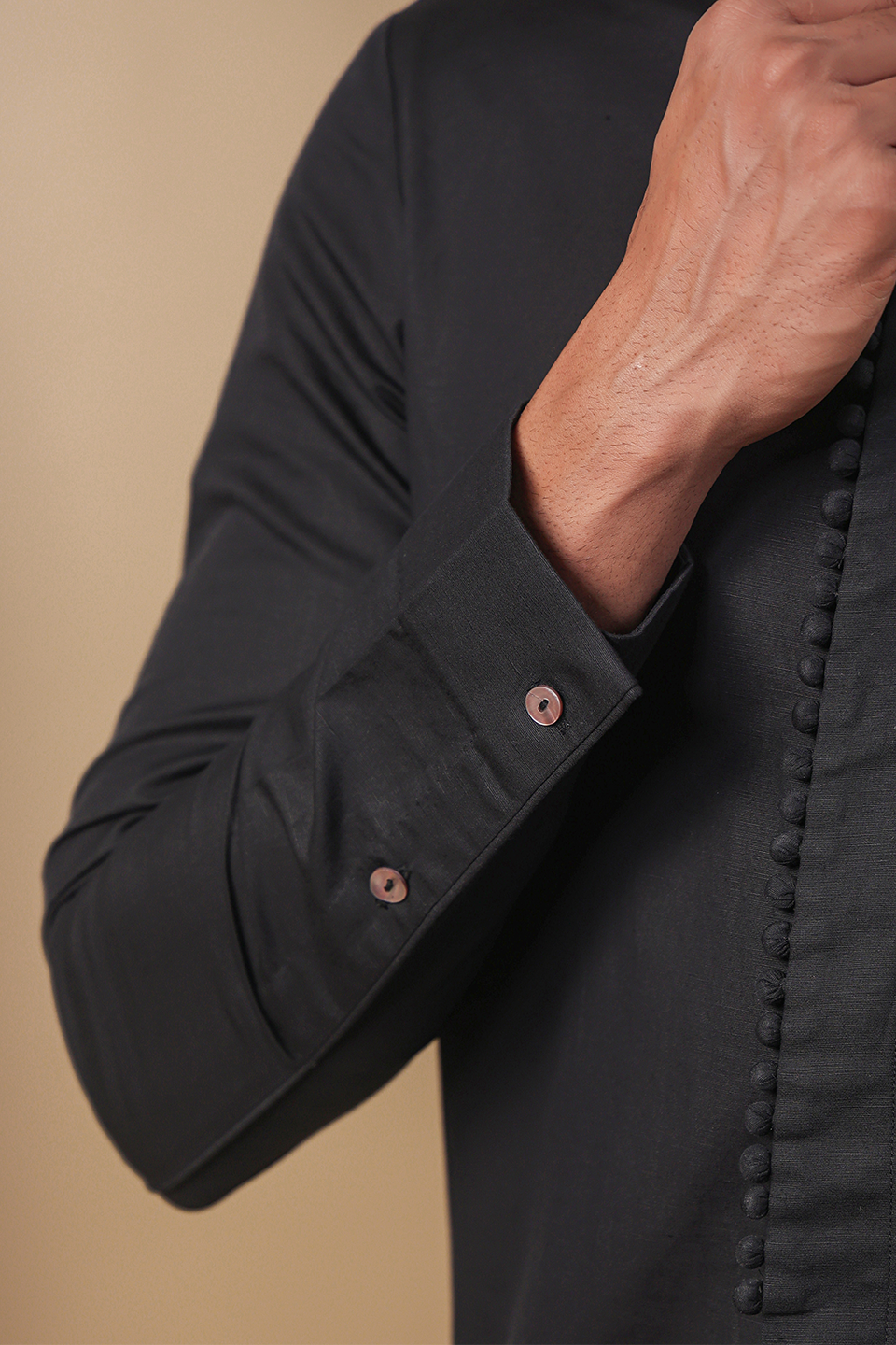 Black Multibutton Front Open Kurta