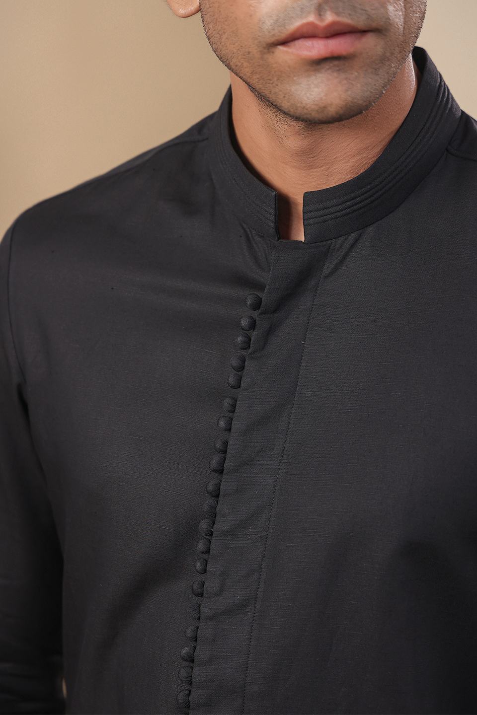 Black Multibutton Front Open Kurta