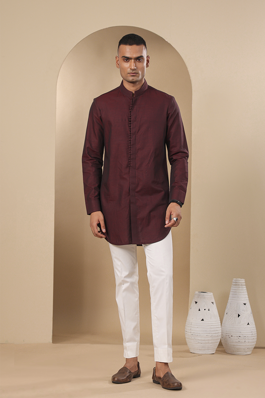 Wine Multibutton Front Open Kurta
