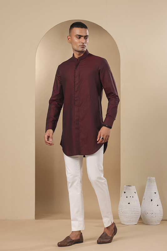 Wine Multibutton Front Open Kurta