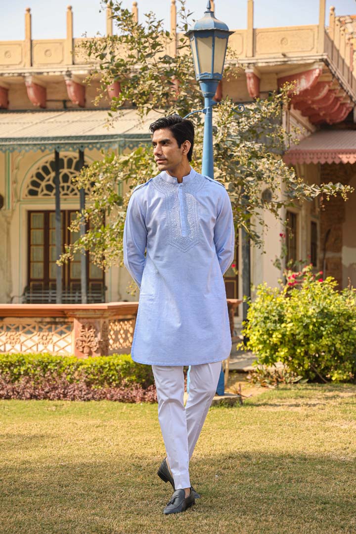 Light Blue Lucknowi Embroidered Kurta