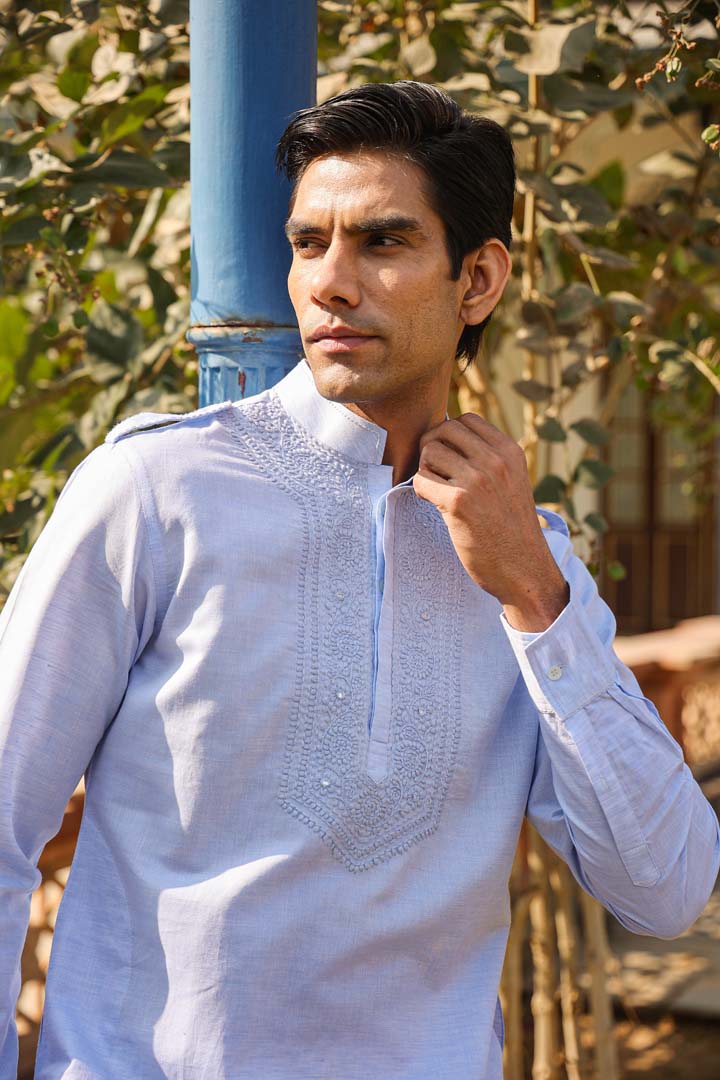 Light Blue Lucknowi Embroidered Kurta