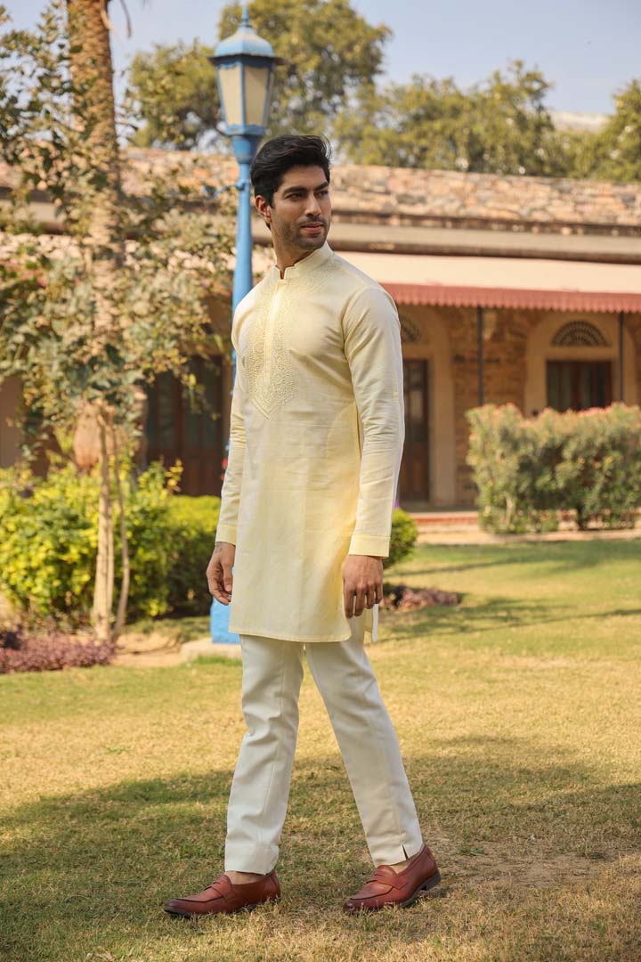 Yellow Lucknowi Embroidered Kurta