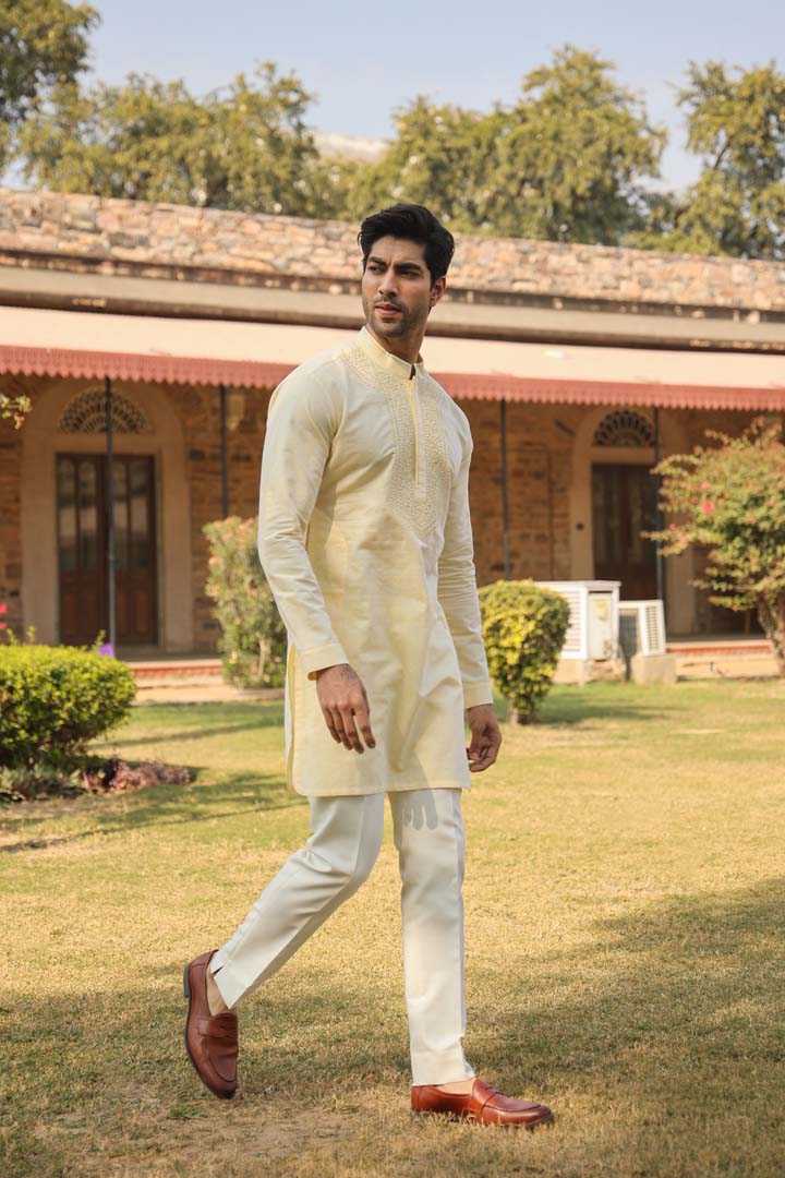 Yellow Lucknowi Embroidered Kurta