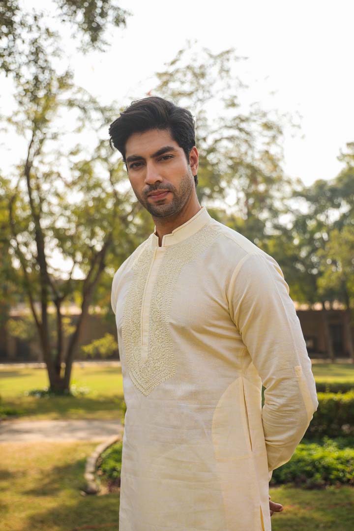 Yellow Lucknowi Embroidered Kurta