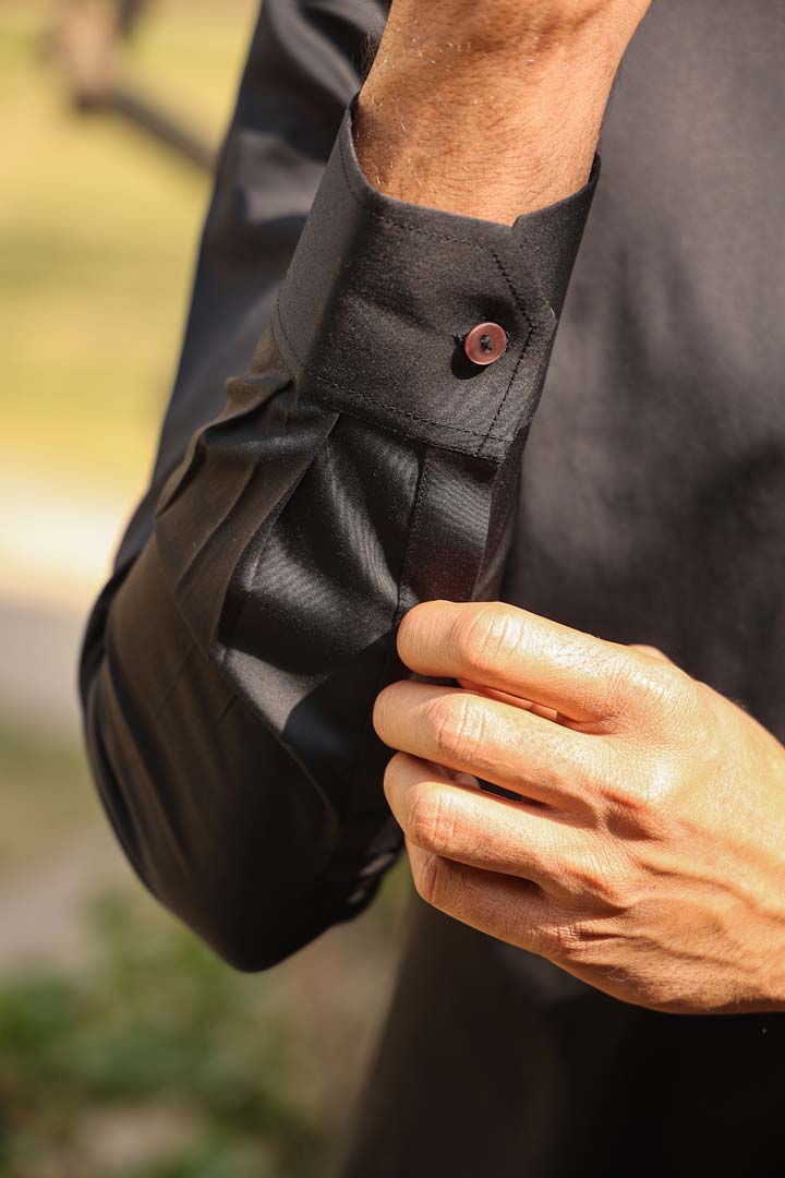 Black Mandarin Threadwork Shirt