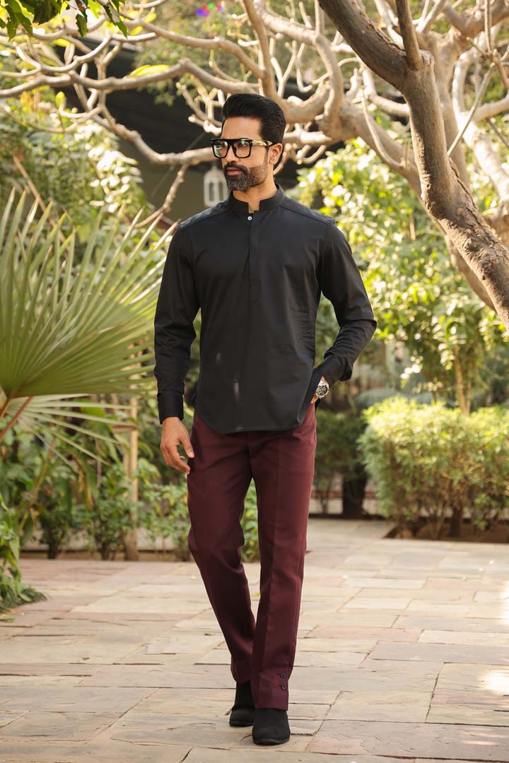 Black Signature Corded Kurta Shirt