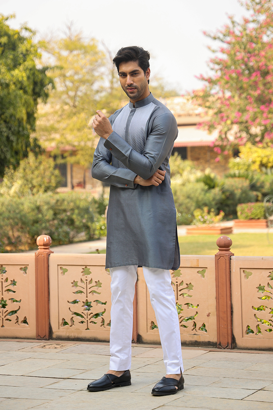 Grey Cross Stitch Ombré Kurta