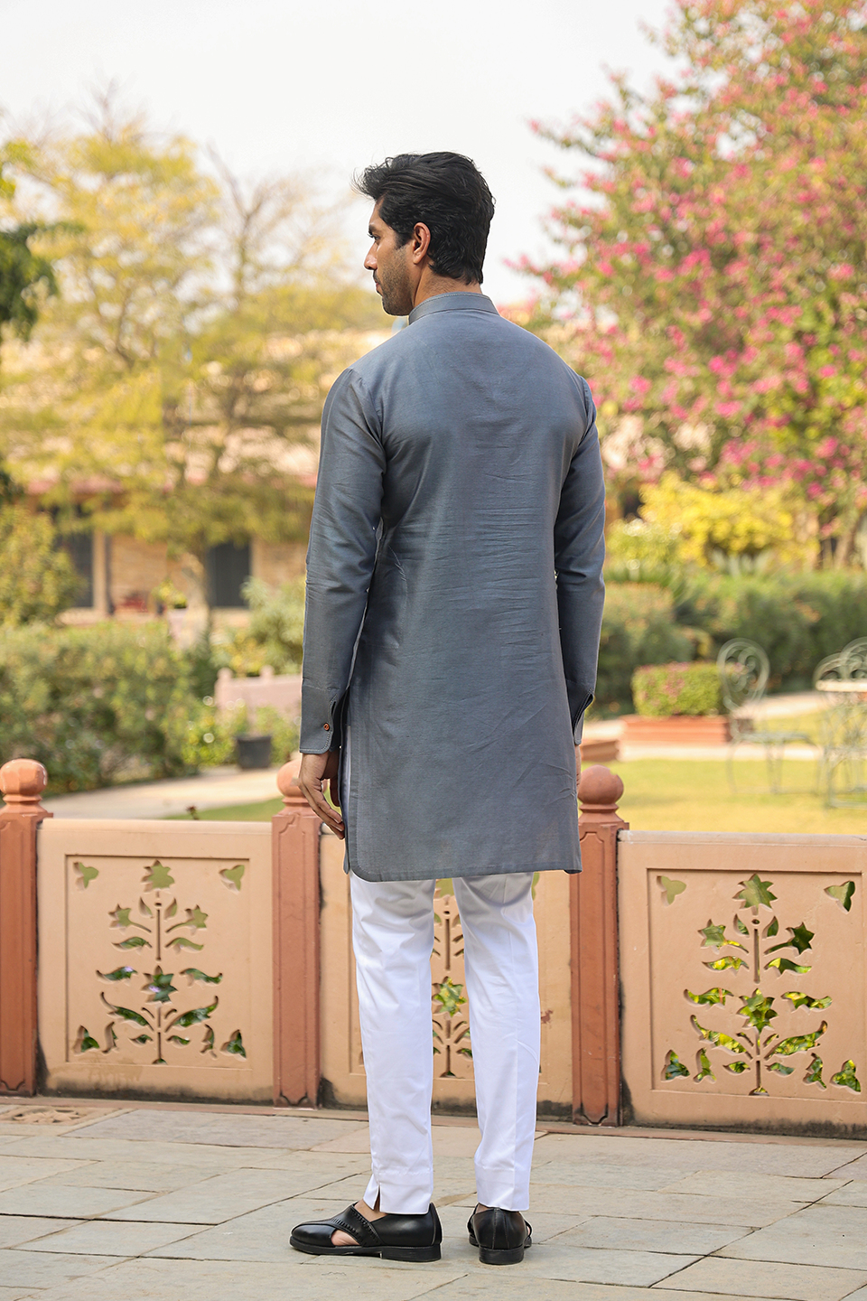 Grey Cross Stitch Ombré Kurta