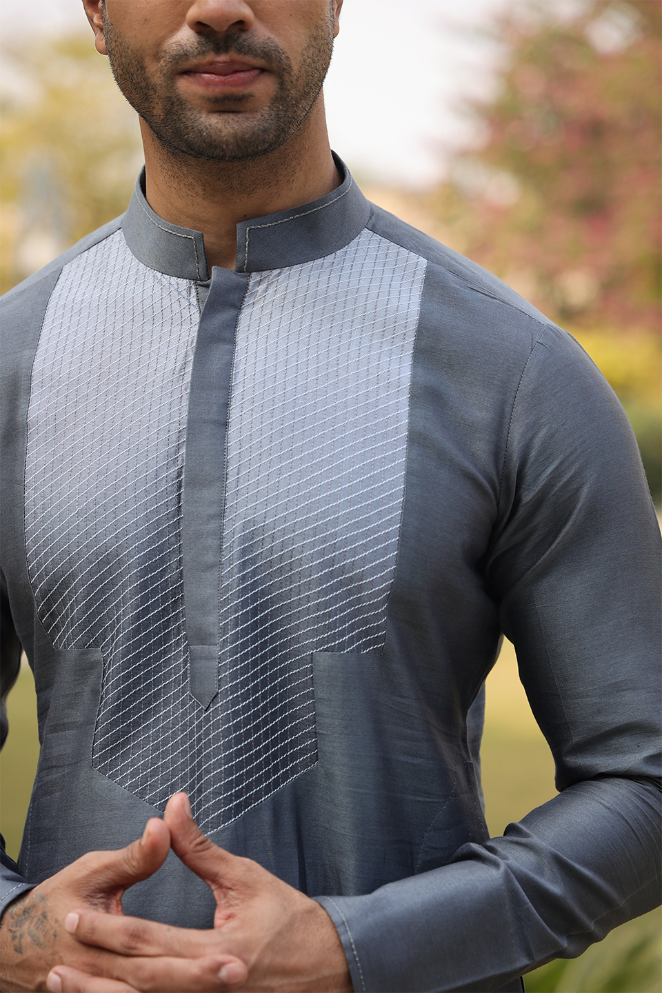 Grey Cross Stitch Ombré Kurta