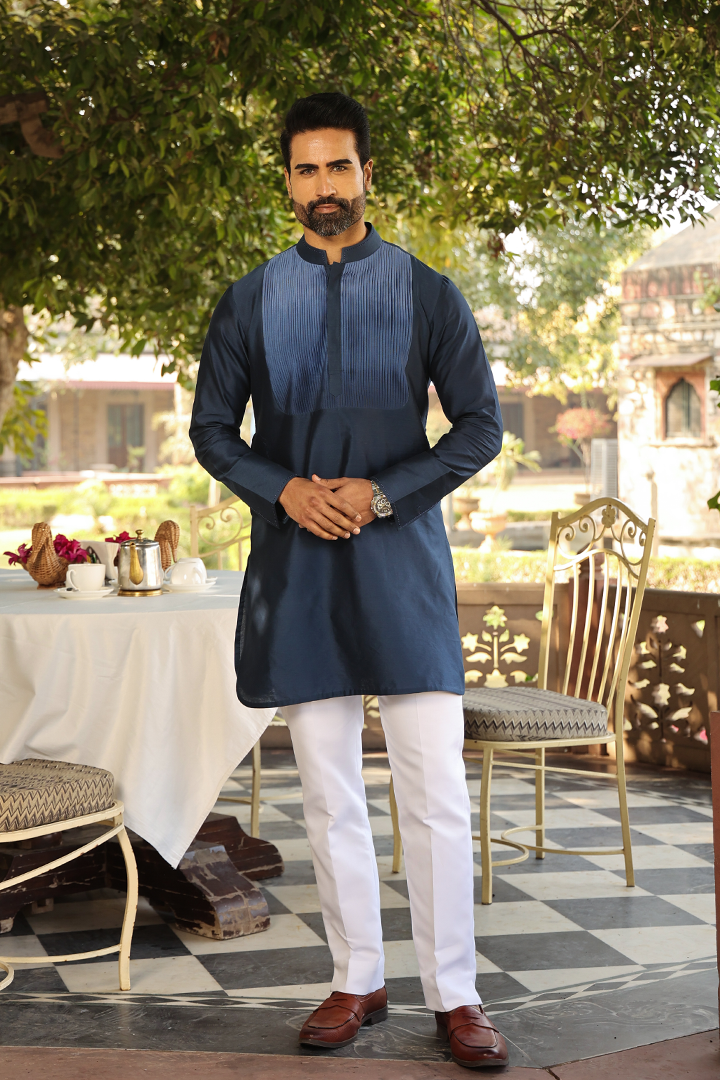 Blue Pintuck Ombré Silk Kurta