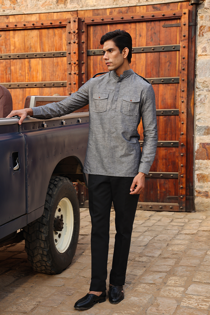 Grey Signature Solid Kurta Shirt