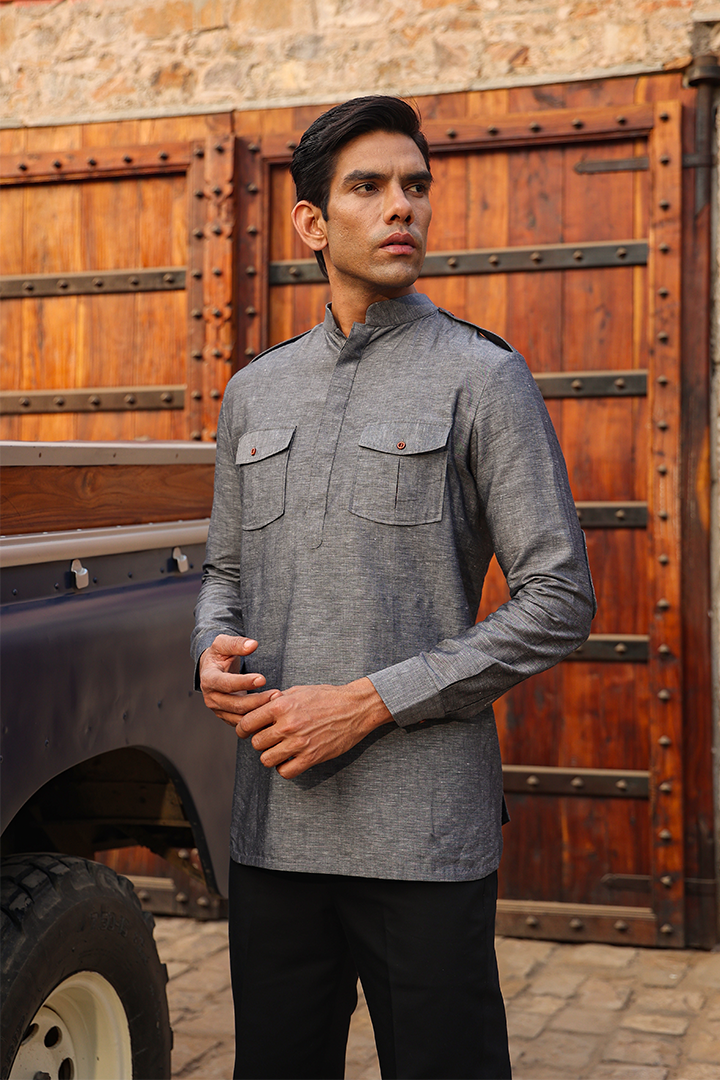 Grey Signature Solid Kurta Shirt
