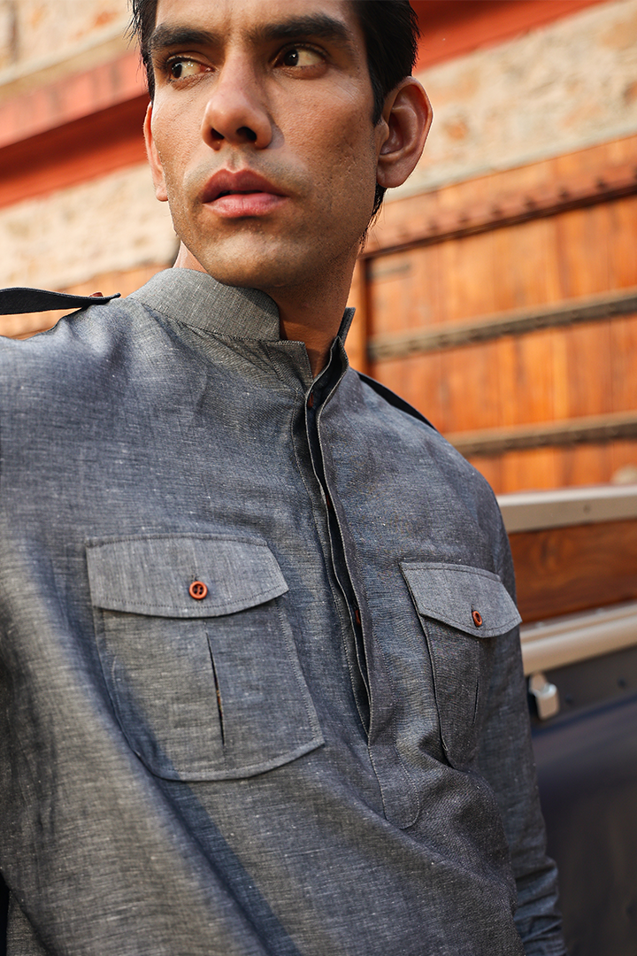 Grey Signature Solid Kurta Shirt