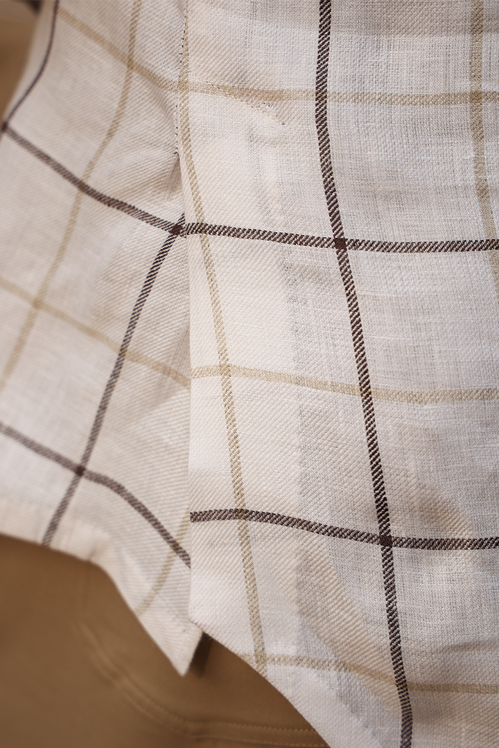 Beige Signature Multicoloured Big Checkered Linen Kurta Shirt
