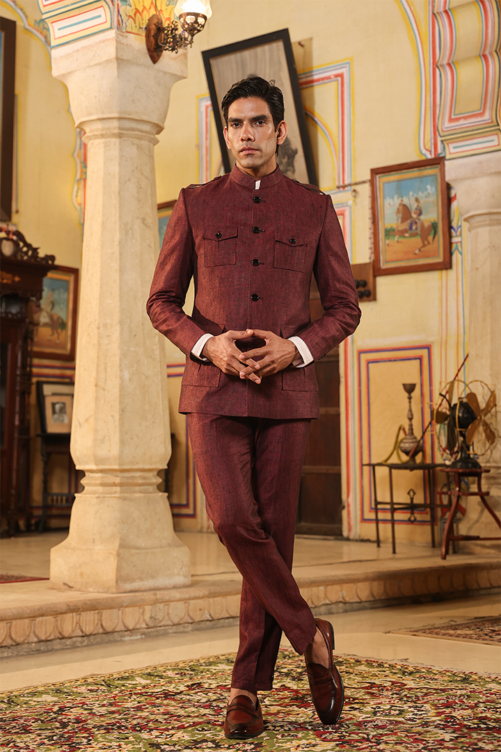 Wine Bandhgala Jacket