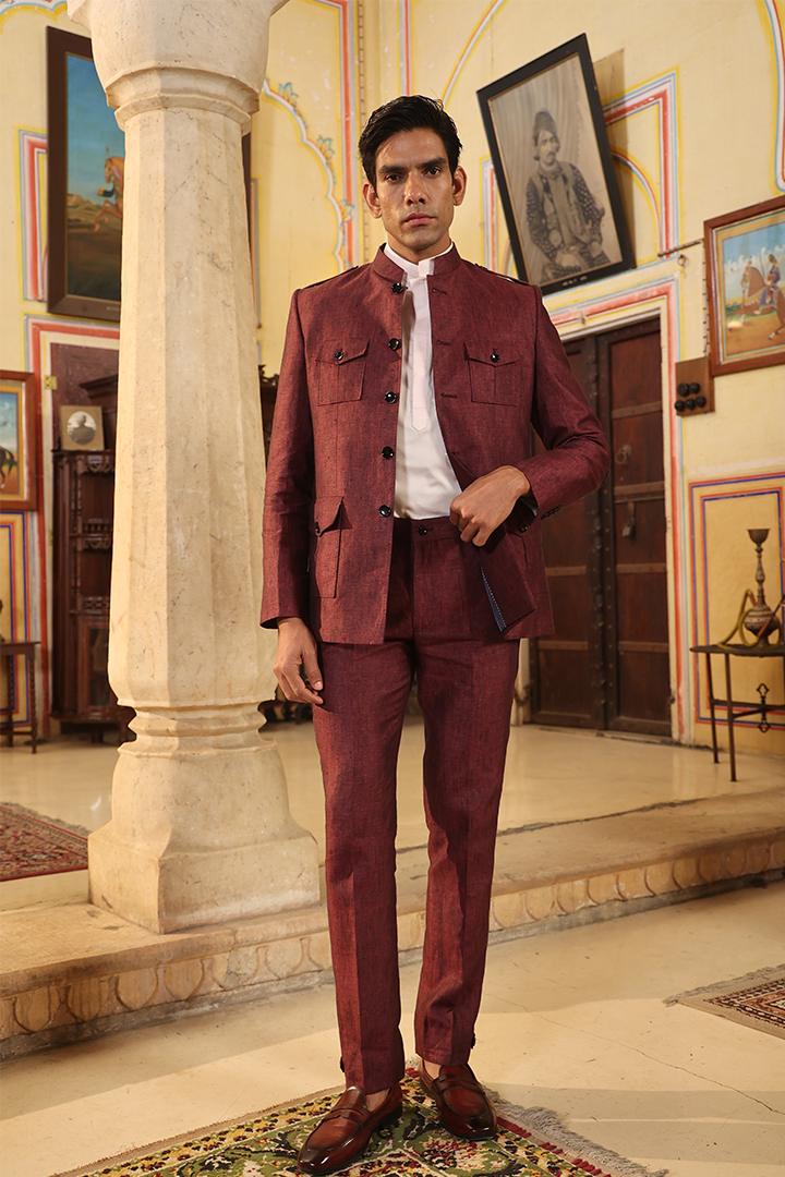 Wine Bandhgala Jacket