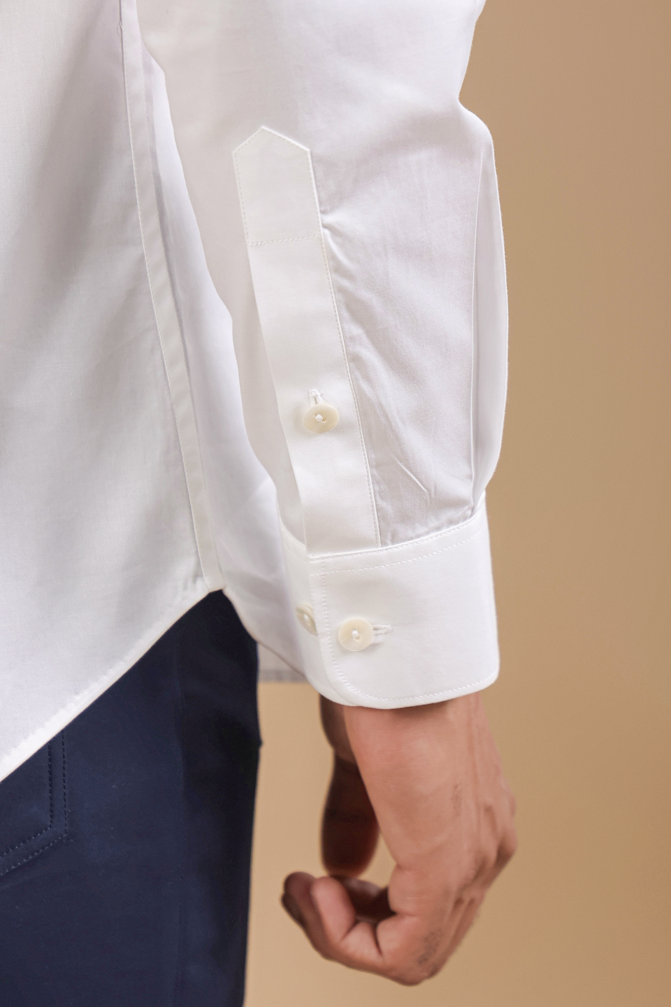 White Full Sleeves Patch Pocket Shirt
