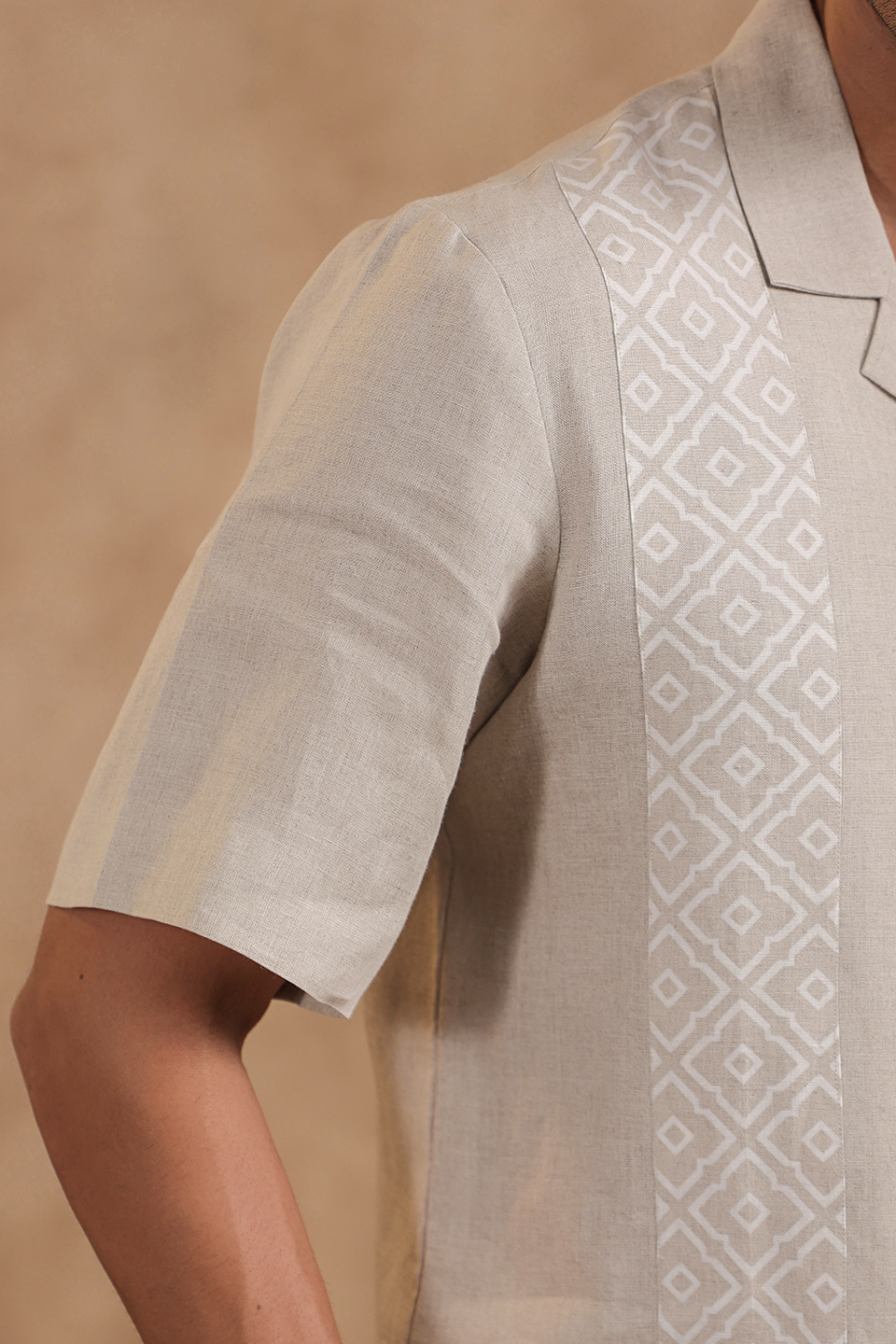 Beige Hawaiian Shirt With Moroccan Yokes
