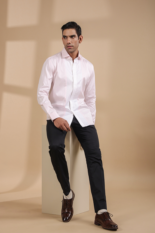 Pink Full Sleeves Contrast Vertical Yoke Shirt