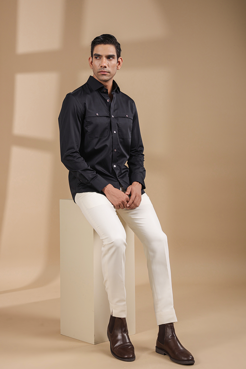 Black Full Sleeves Patch Pocket Shirt