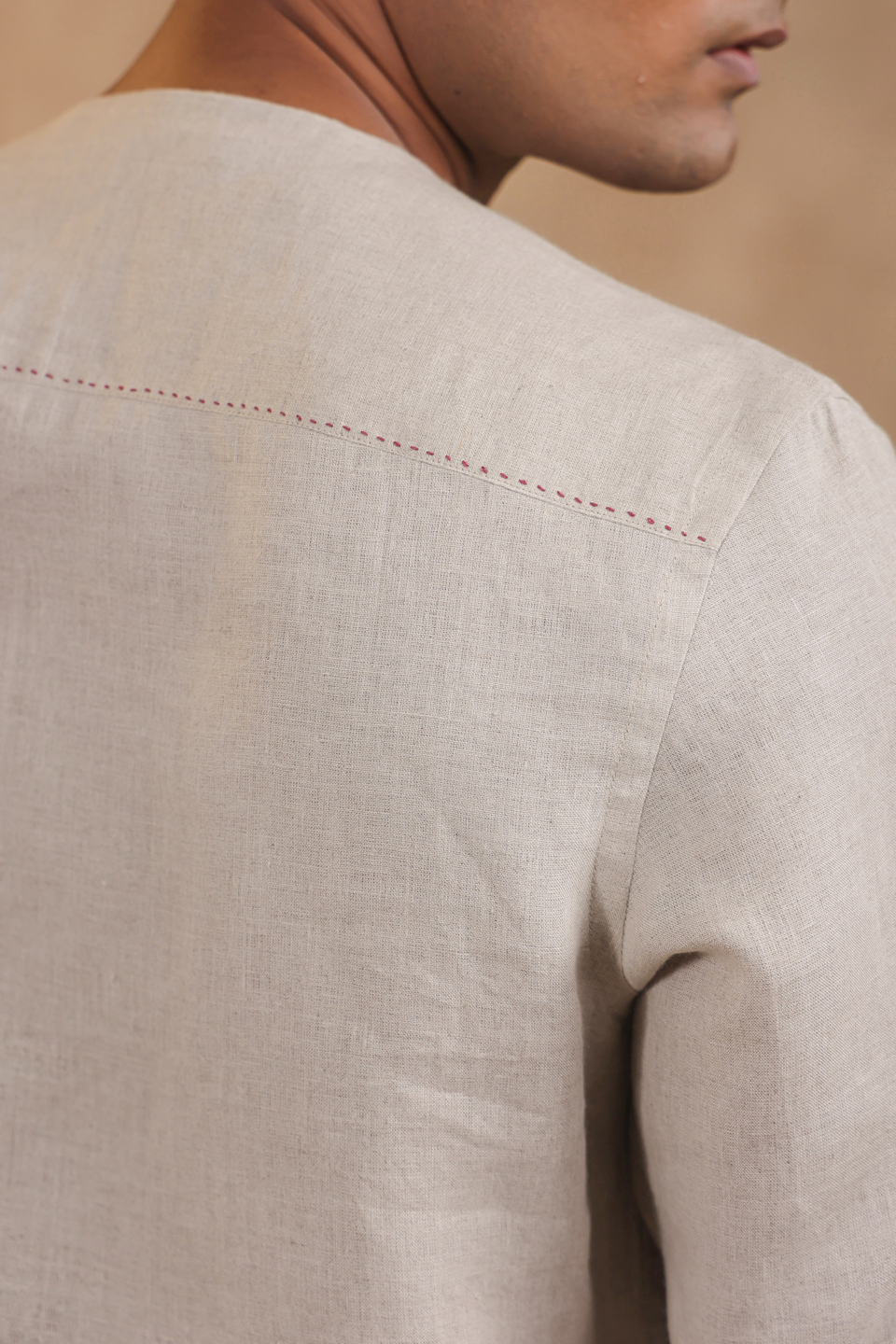 Full Sleeves Collarless Signature Kurta Shirt With Moroccan Yokes