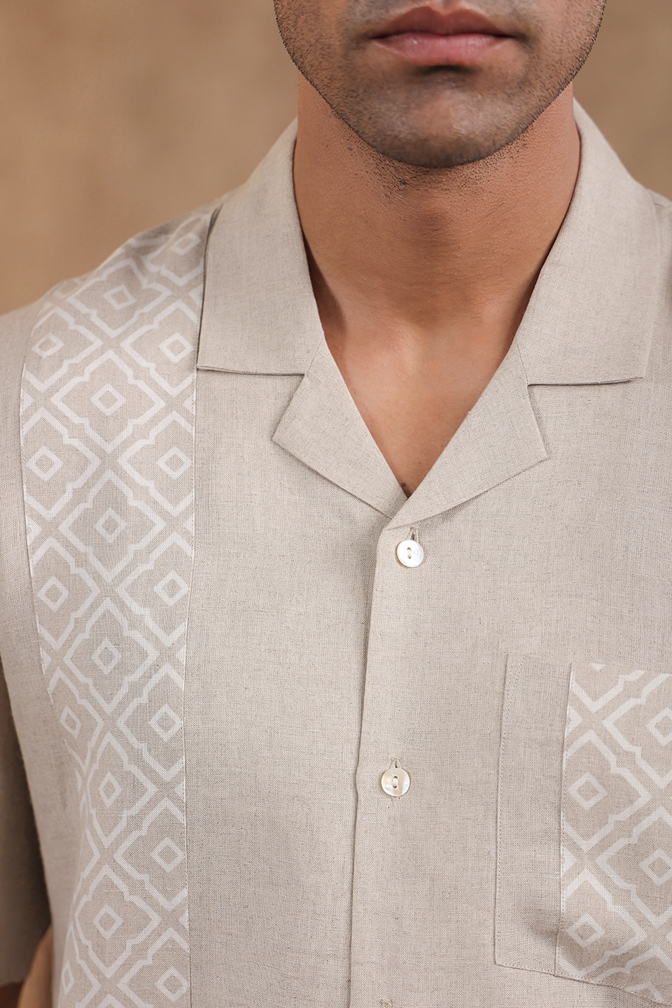 Beige Hawaiian Shirt With Moroccan Yokes