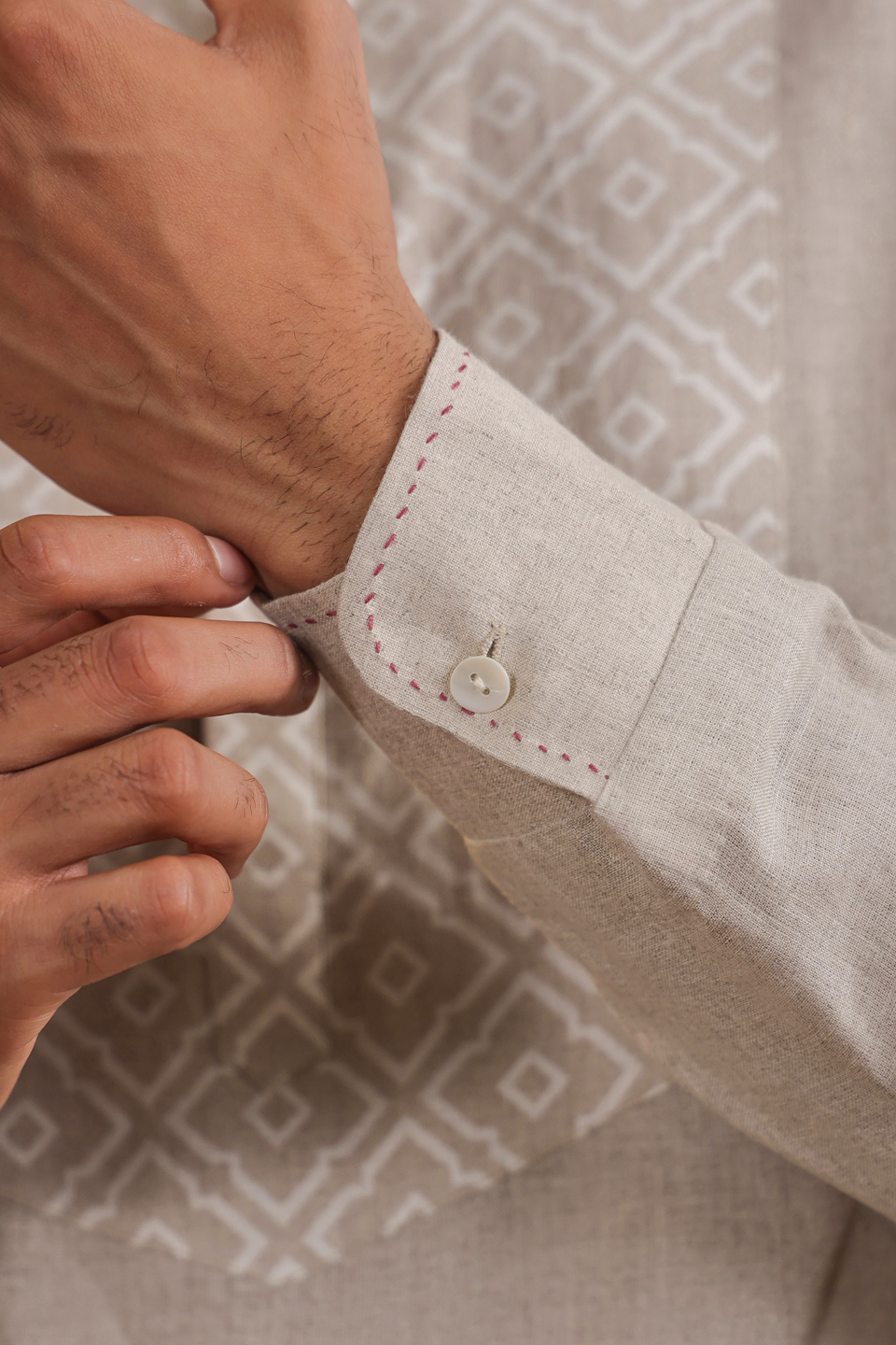Full Sleeves Collarless Signature Kurta Shirt With Moroccan Yokes