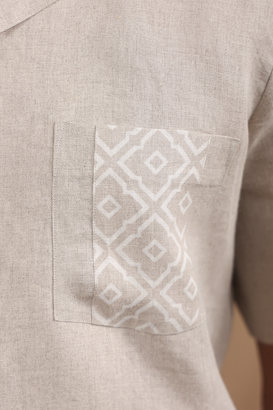 Beige Hawaiian Shirt With Moroccan Yokes