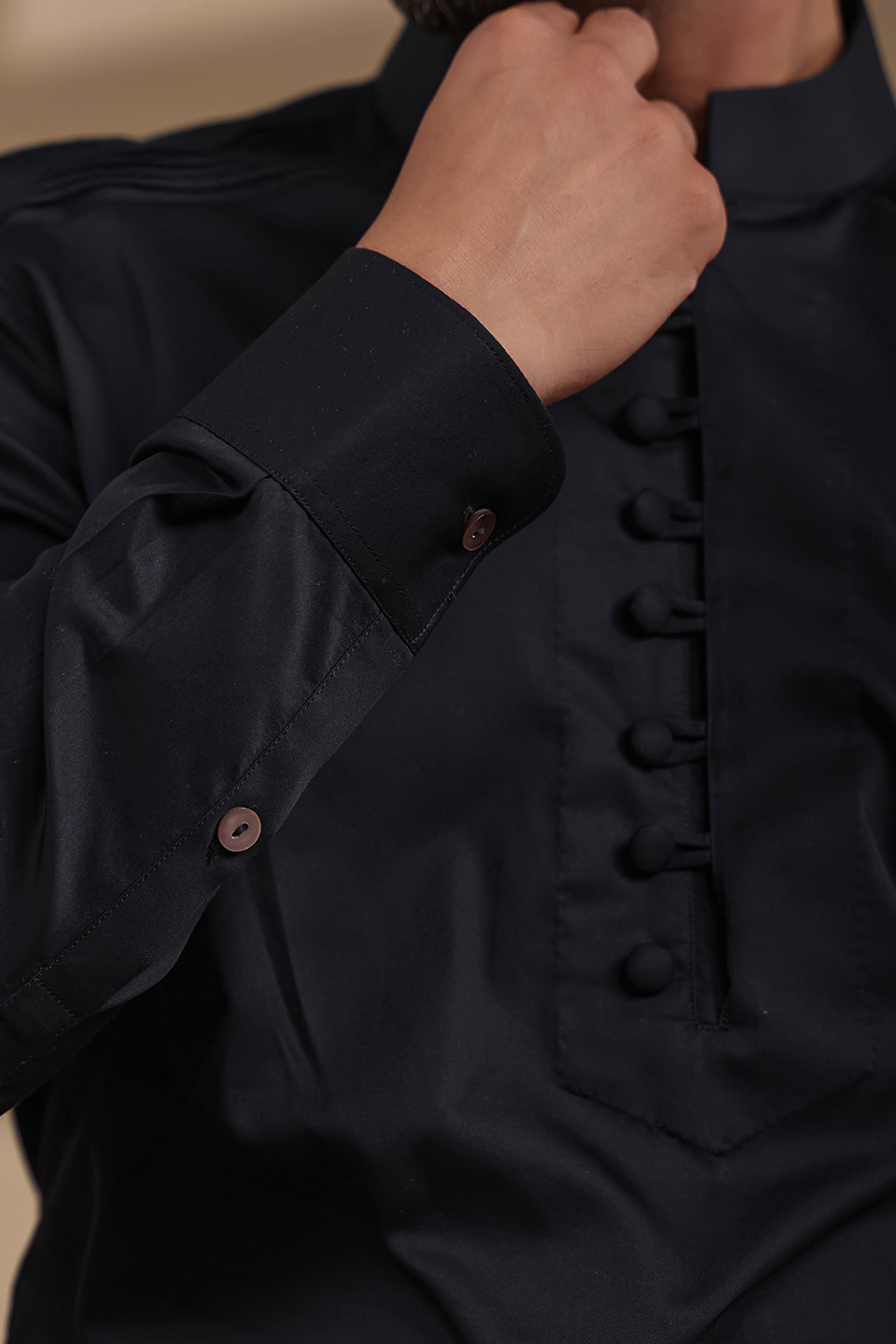 Black Pintuck Signature Kurta Shirt