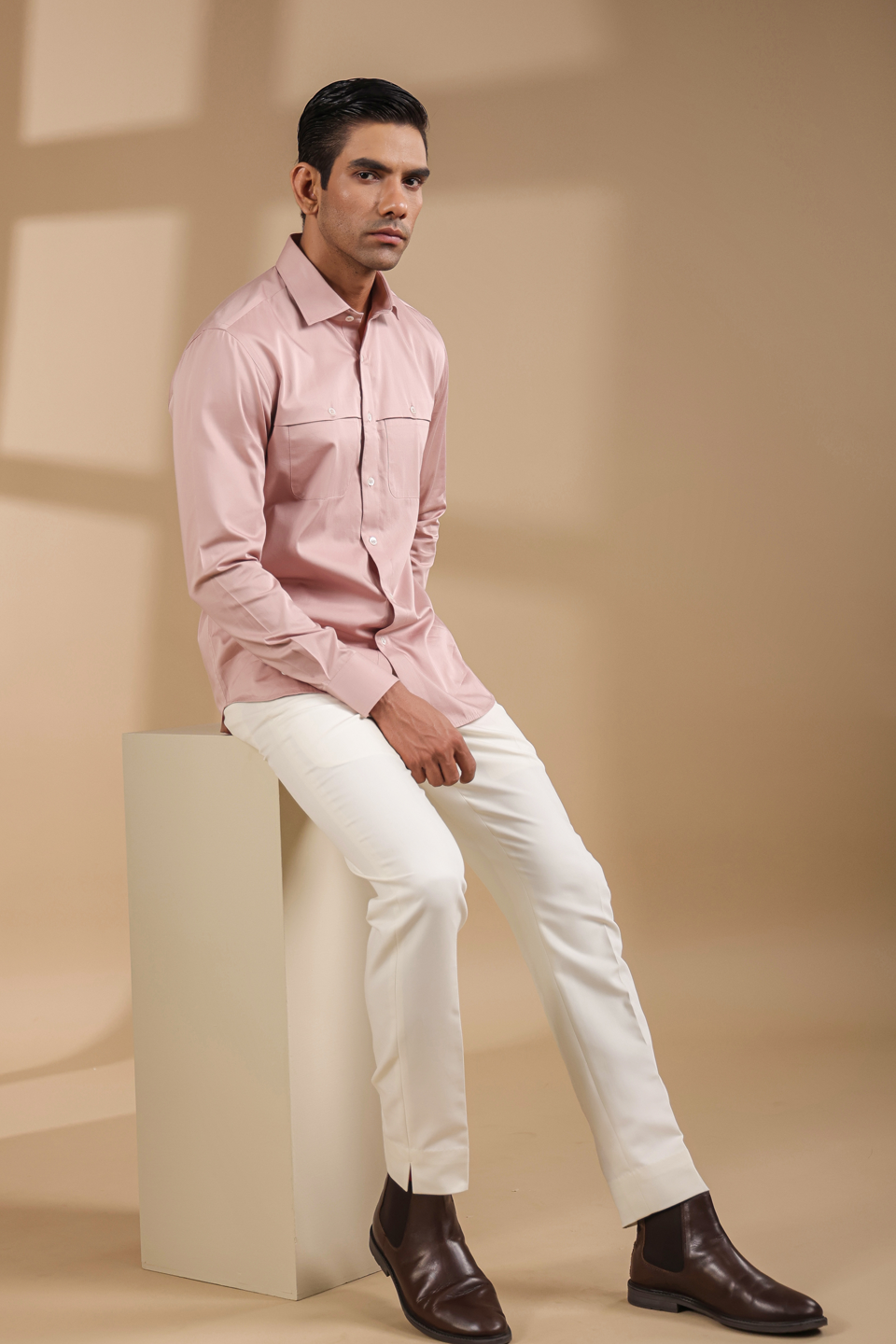 Mauve Full Sleeves Patch Pocket Shirt
