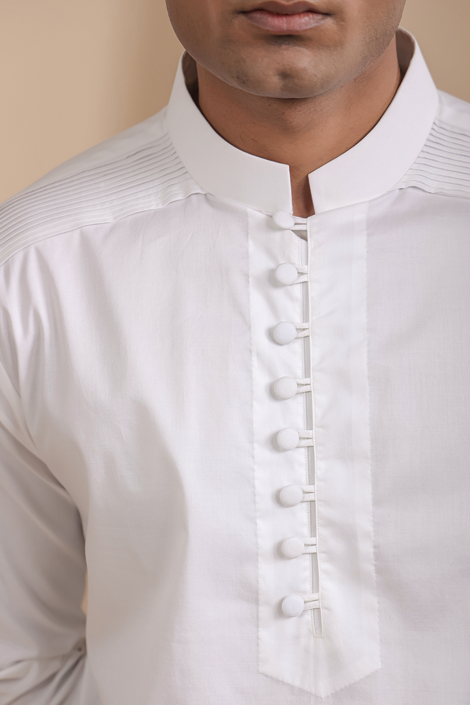 White Pintuck Signature Kurta Shirt