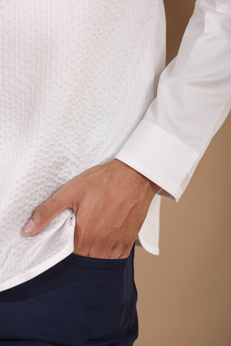 White Threadwork Signature Kurta Shirt