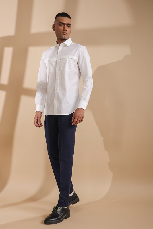 White Full Sleeves Patch Pocket Shirt