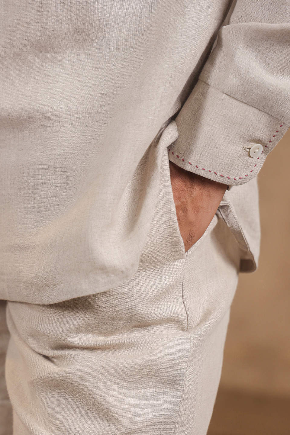 Full Sleeves Collarless Signature Kurta Shirt With Moroccan Yokes