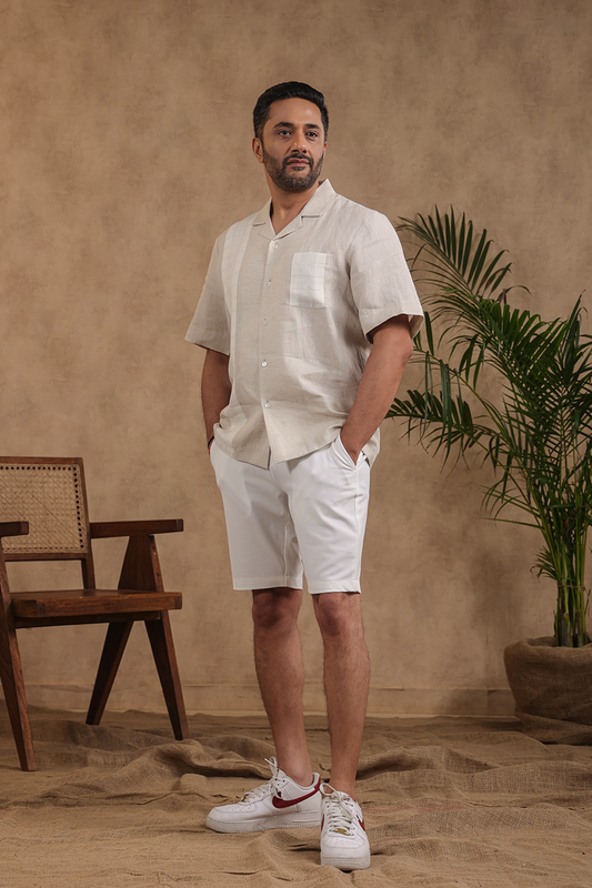 Beige Hawaiian Shirt With Checkered Yokes