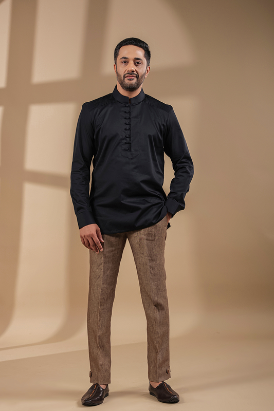 Black Pintuck Signature Kurta Shirt