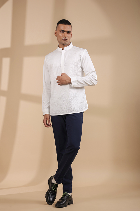 White Threadwork Signature Kurta Shirt