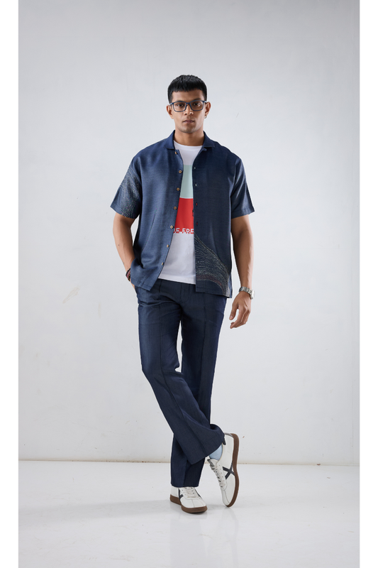 Kantha Blue Embroidered Shirt
