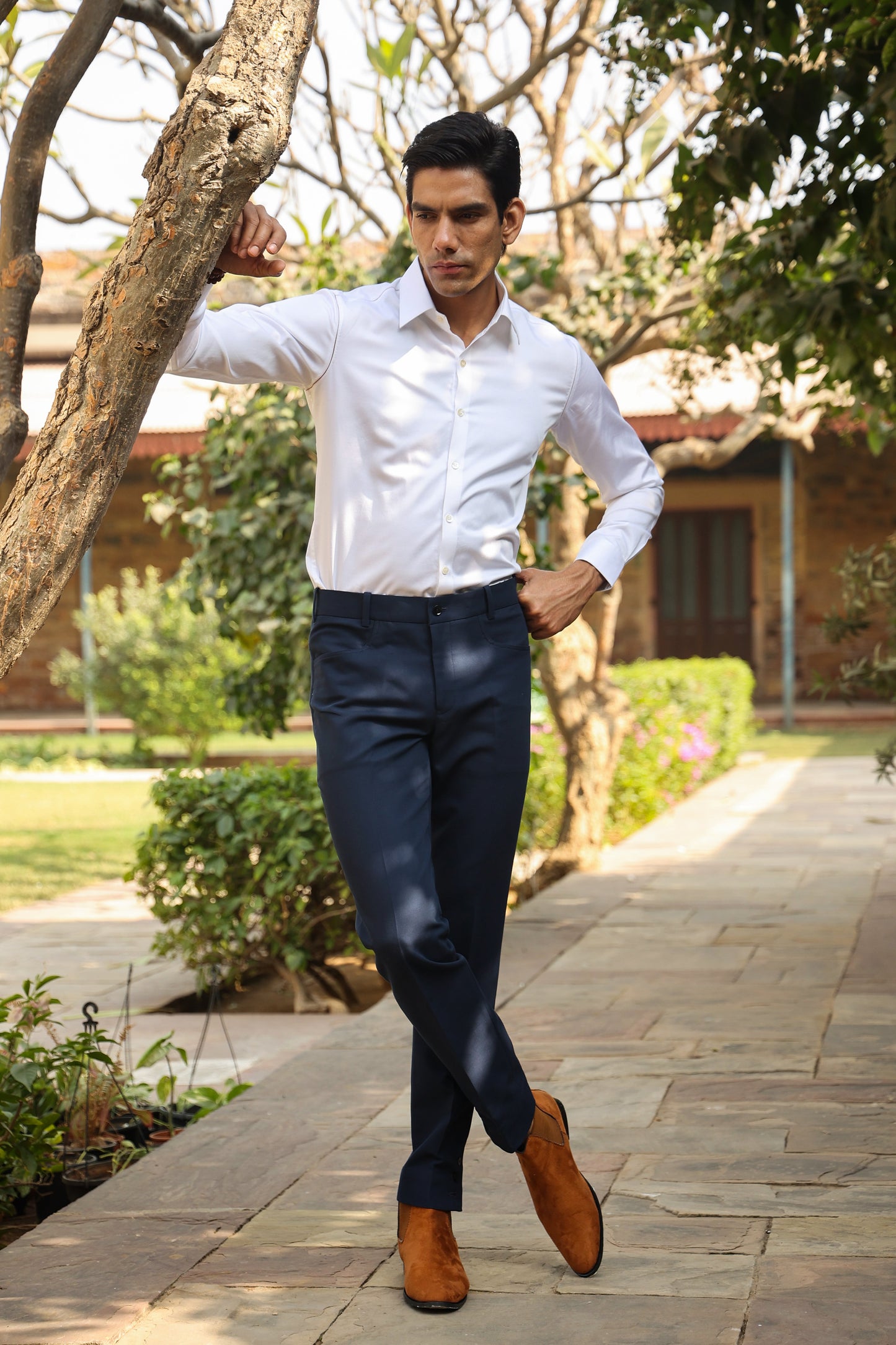 Blue Signature Buttoned Bottom Cotton Jeans